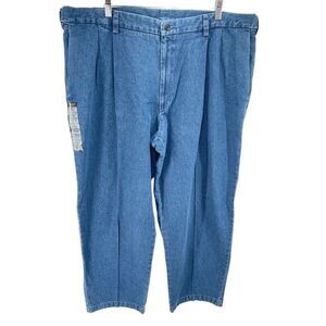 Haggar Mens Straight Leg Jeans Denim 100% Cotton Pleated Pocket Blue Size 42X30